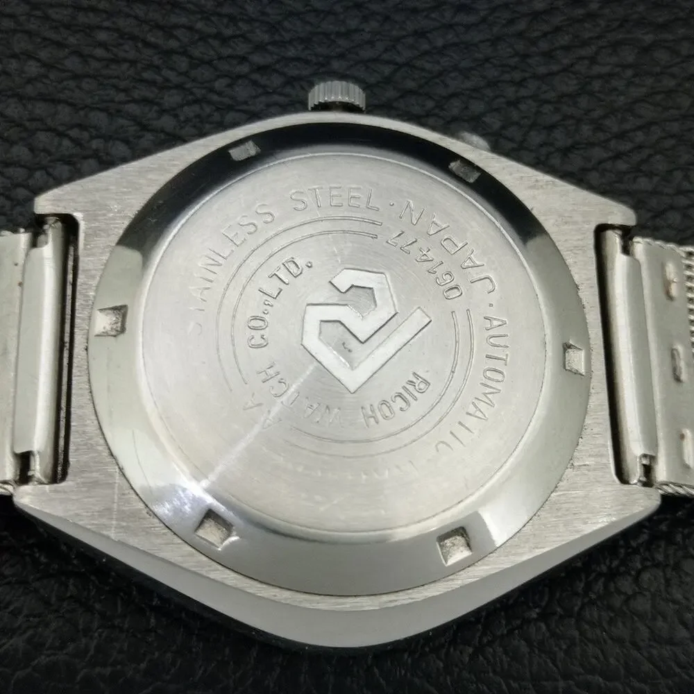 Vintage 1977 Ricoh Automatic Mens Silver Watch W/daydate & Gold accents